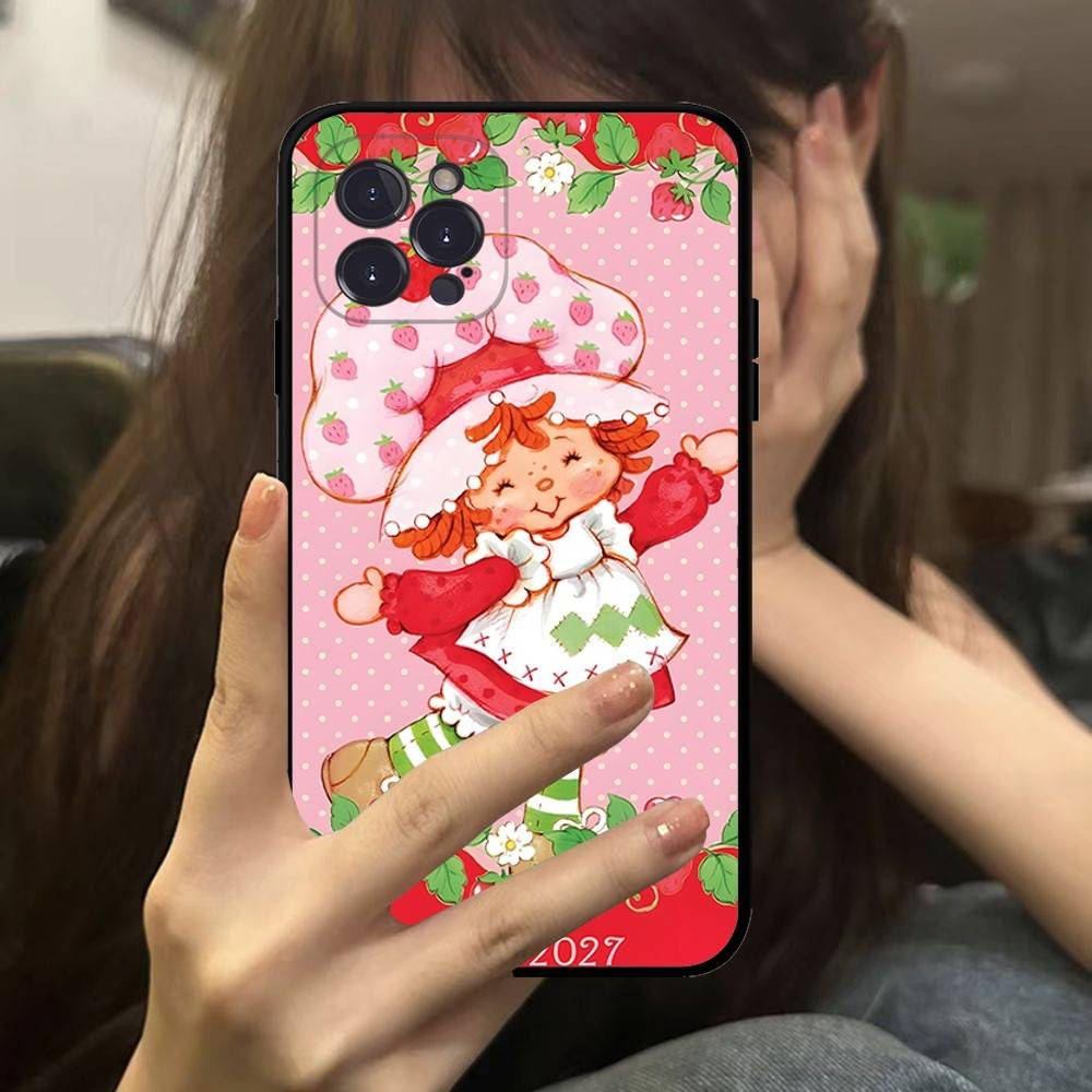 Мультяшная Девочка S-Клубника S-Клубничный Торт Чехол для Телефона Для IPhone 16 Pro Max 15 17 Plus 14 13 12 Mini 11 Черный Чехол