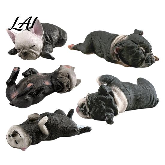 Durable Falling Resistant Figures Realistic Sleeping French Bulldog Figurine Mini Puppy Statue Cute Lying Down Pet Lifelike Sculptures Model for Car