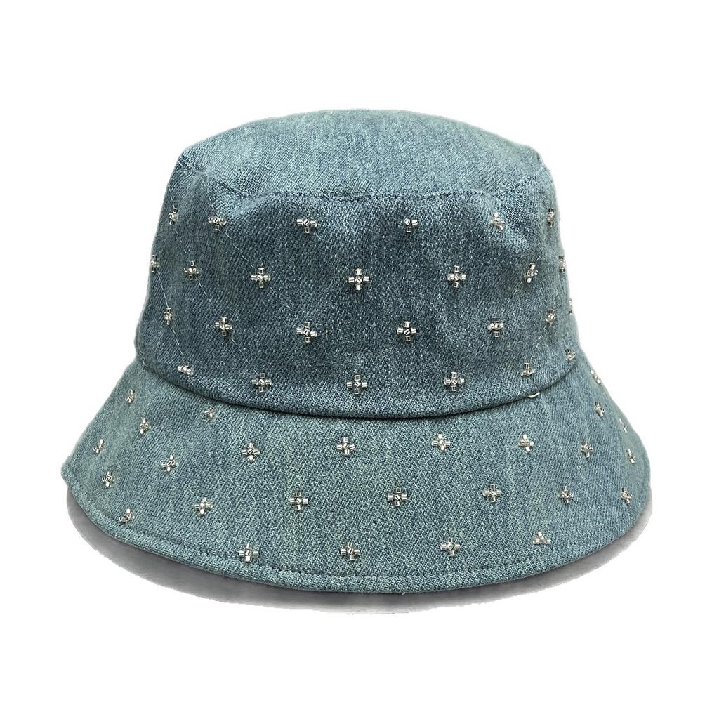 New washed denim cotton retro bucket hat women spring and summer soft foldable cross flower decorative sunshade basin hat