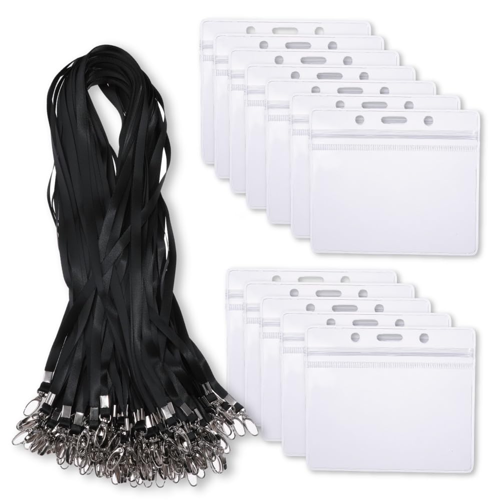 Auple Держатель для ID-карты сотрудника, Набор из 100 штук, Горизонтальный чехол для ID-карты, Нагрудный пропуск, Ремешок, Водонепроницаемый, Держатель для визитной карточки