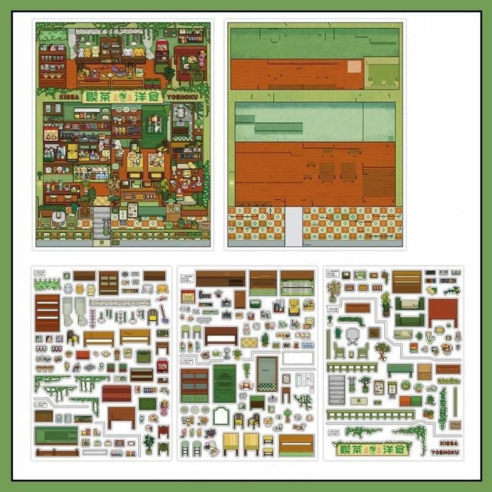 3D Miniature Shop Scene Collection Modern Shop Architecture Stacking Pasting Landscape Sticker Book Scene Game Stickers
