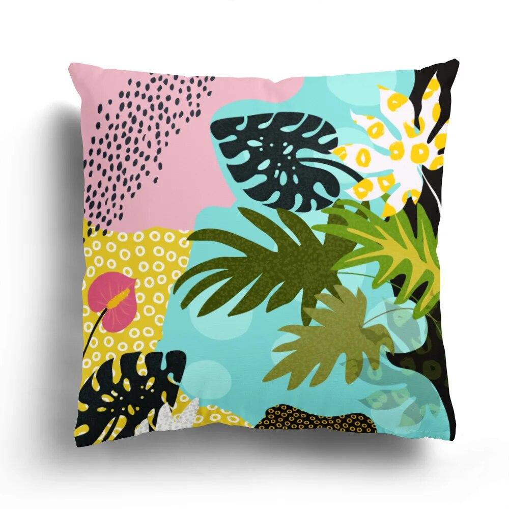 Fashion Pillowcase Bedroom Cushion Cover Home Decoration Sofa Green Plant Colorful Leaf Flower Series