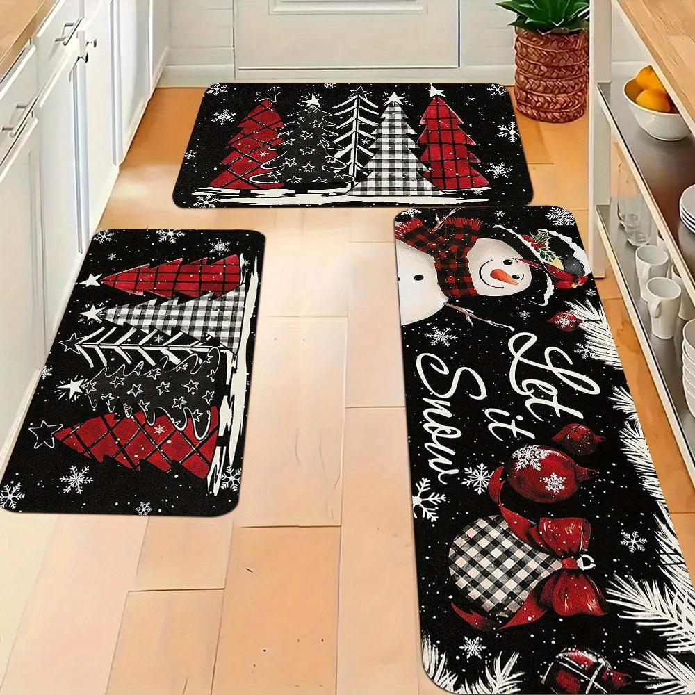 Classic Christmas Kitchen Rug Set Non Slip Washable Snowman Red Plaid Truck Snowflake Runner Holiday Decor