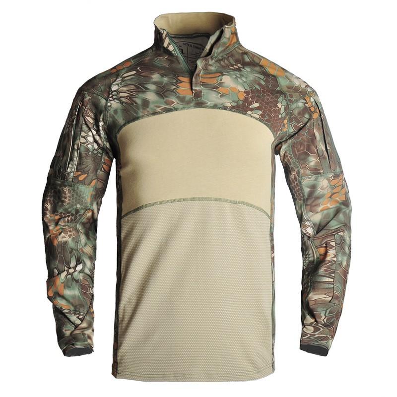 Men Women Tactical Field Shirt Long Sleeve Camo Training Top Breathable Cotton Blend Hiking Camping Outdoor Activities
