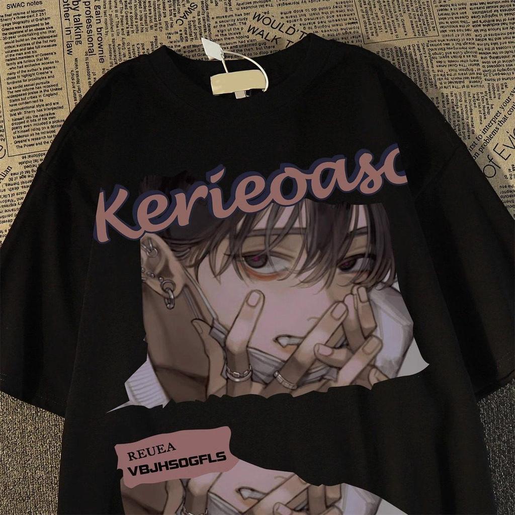 Унисекс Японская Ретро Аниме Мультяшная Свободная Футболка - Доступны Большие Размеры