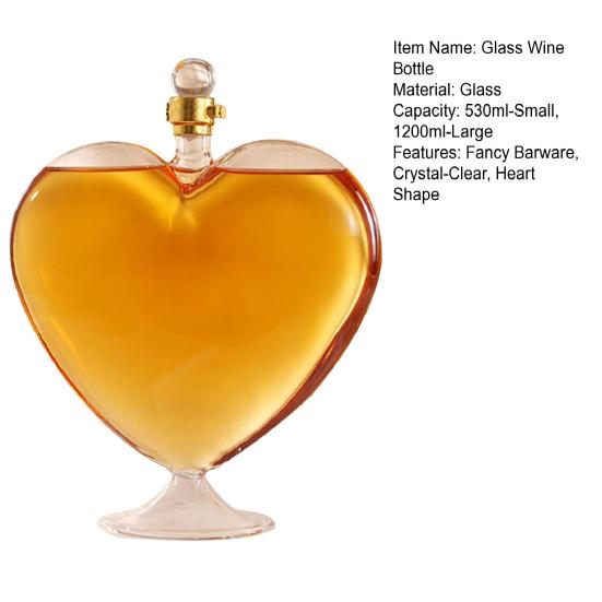 Heart Decanter Glass Wine Bottle Airtight Liquor Container Clear Whiskey Decanter