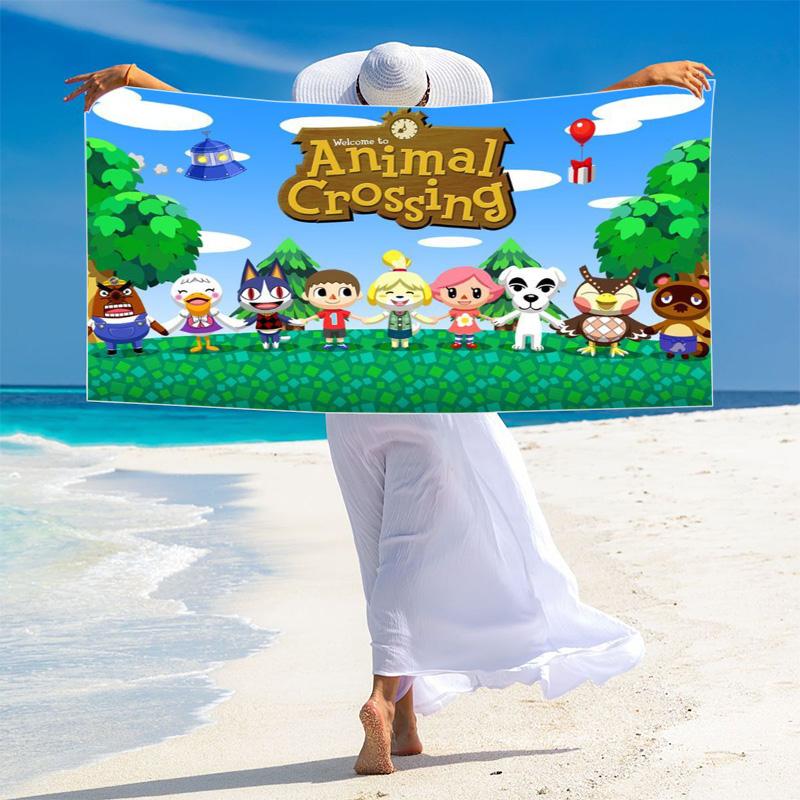 Animal Crossing Print Beach Towel, Large Soft Quick Dry Towel for Beach Camping Swimming