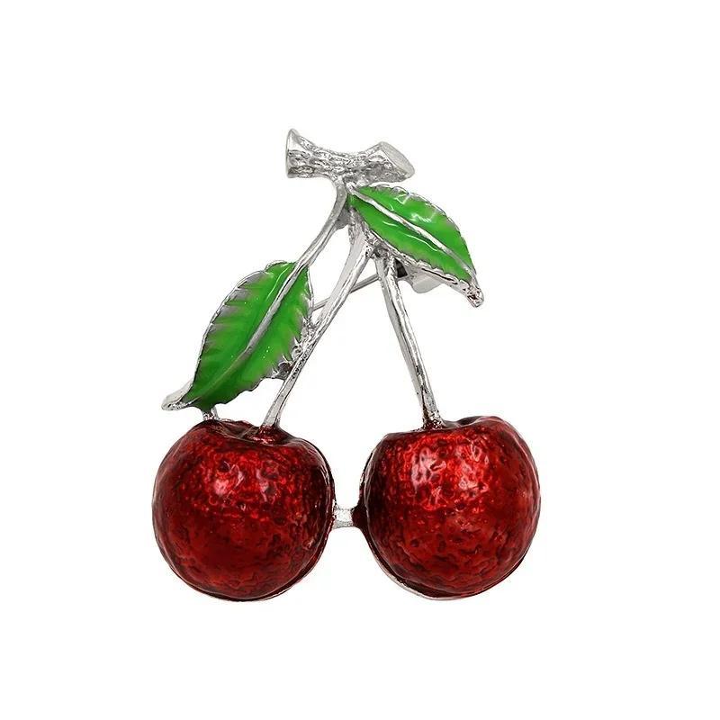 Fashion Cute Red Enamel Brooches for Kids Cherry Brooch Corsage Small Bouquet Hijab Pins Feminino Party Dress Accessories Gifts