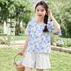 Girls' Summer 26 New Style Fragrant Flower Doll Shirt Set, Large Children's Lantern Sleeve Top and Shorts Two Piece Set