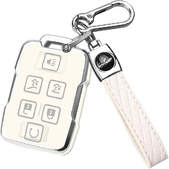 QBUC for Chevy Key Fob Cover,Soft TPU Car Key Case Protector with Leather Keychain Compatible with Chevy Silverado 1500 2500HD 3500HD Tahoe Suburban