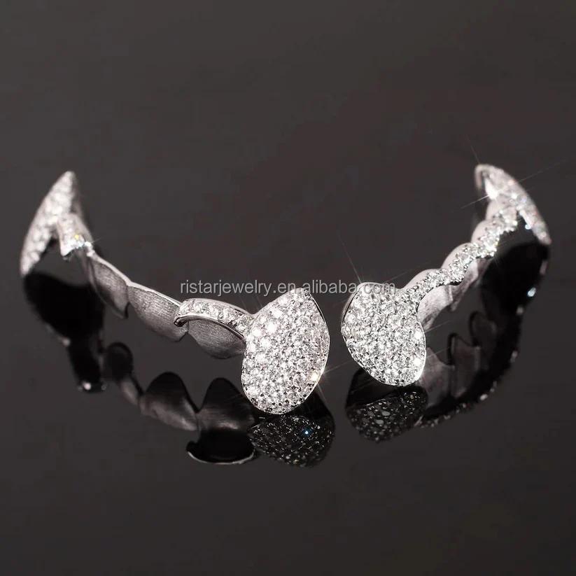Fine Grillz Jewelry Hip Hop Teeth Grills Heavy Solid 925 Sterling Silver 4 on 4 Tusk Bar Moissanite Grillz Diamond Past Tester