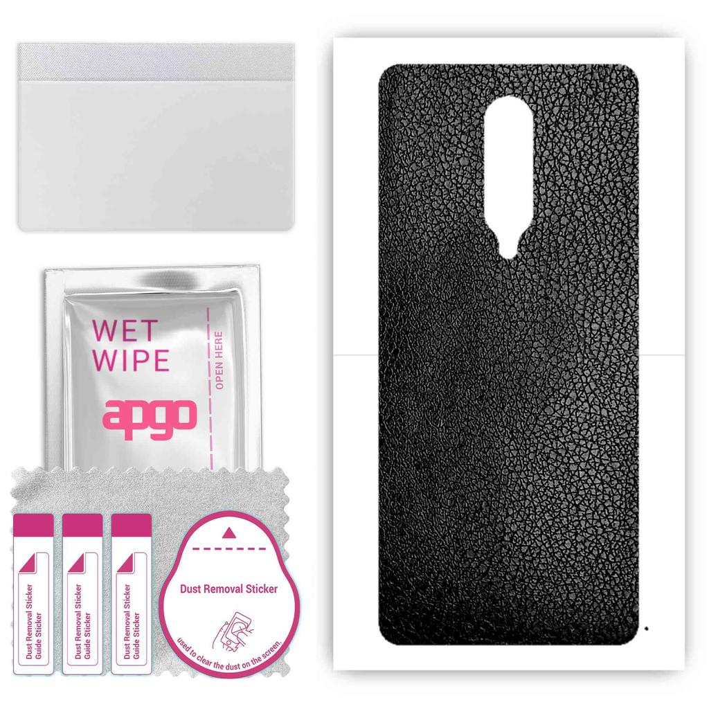 apgo Protective Skin Sticker for the Back Compatible with OnePlus 8, Wrap Film, Foil, Vinyl - Pattern Black Leather