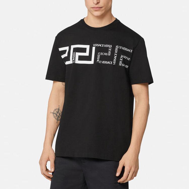 VERSACE T-Shirts Men's Black Crew Neck Moderate Straight Fit 1001286-1A00919-1B000