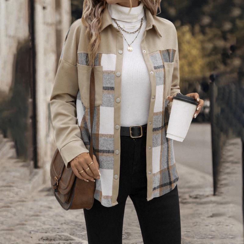 Women S Casual Plaid Long Sleeve Single Breasted Coat