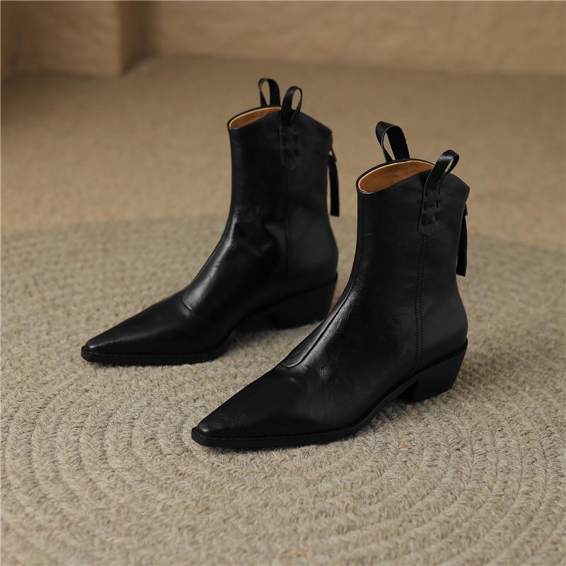 Женские полусапожки на низком каблуке, новые осенне-зимние, на толстом каблуке, удобные, больших размеров, простые ботинки из коровьей кожи