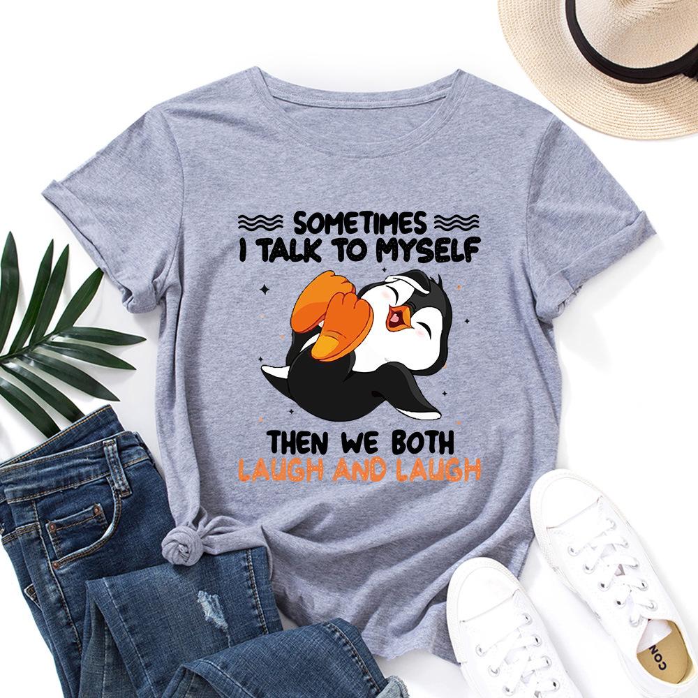 Cotton T-Shirt Short Sleeve Round Neck Women 2d Print Tops