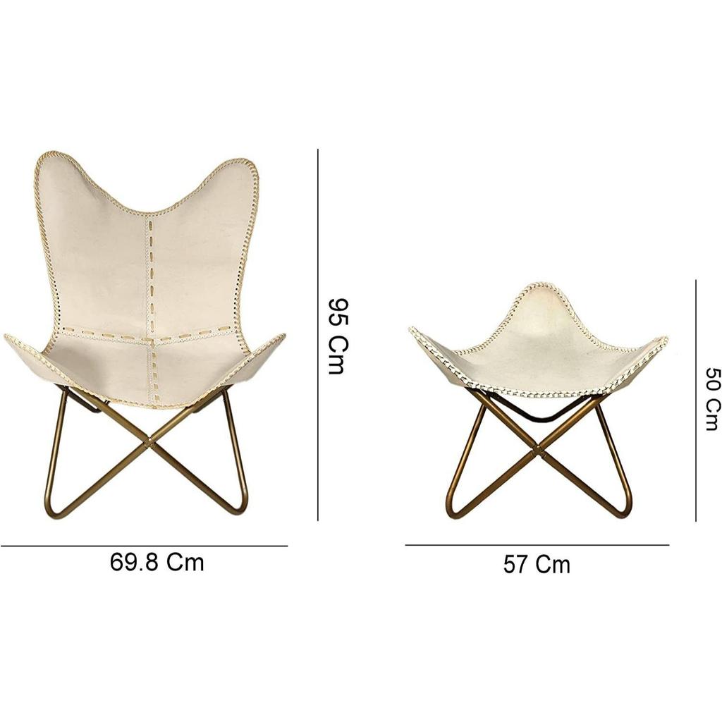 Handmade Genuine Leather Butterfly Chair With Footstool Foldable Relax Arm Chair