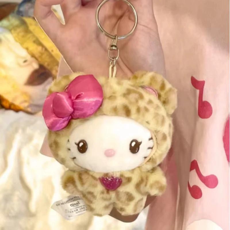 Sanrio Hello Kitty Kuromi Leopard Print Bear Series Plush Doll Pendant Keychain Cartoon Backpack Plushs Pendant Toys Kid Gifts