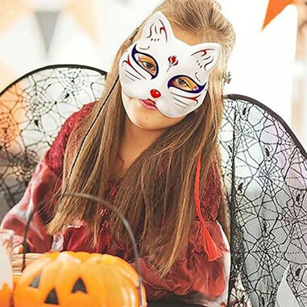 Paintable Masquerade Mask White Half Face Mask Japanese Cosplay DIY Hand-Painted Mask Halloween