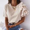 Fashion Women Blouse Solid Color Layered Ruffle Short Sleeve Asymmetric Loose T-shirt Top for Summer