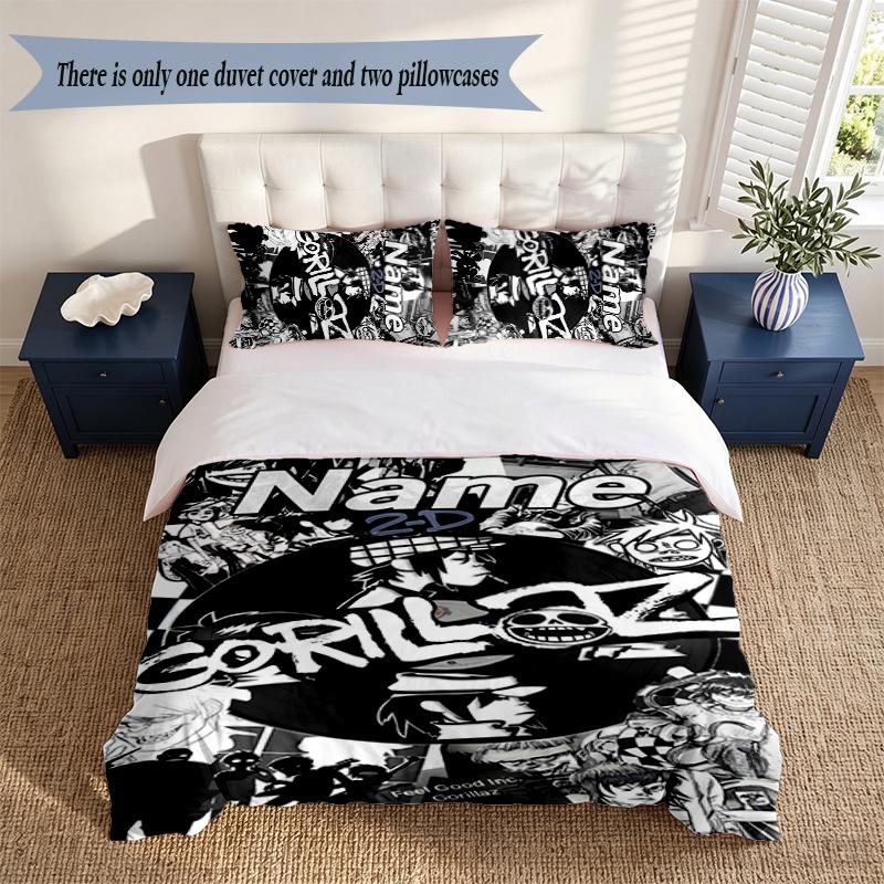 Gorillaz 3‑Piece Bedding Set Soft Microfiber Duvet Cover Pillowcases Comfortable Bed Linen for Bedroom Decoration