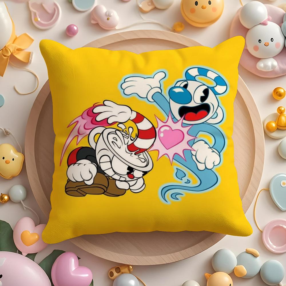 Классическая Милая Игровая Наволочка C-Cuphead Плюшевая Ткань Мягкая Двусторонняя Печать Подушка для Дивана Стойкая к Выцветанию Домашний Декор Подарок