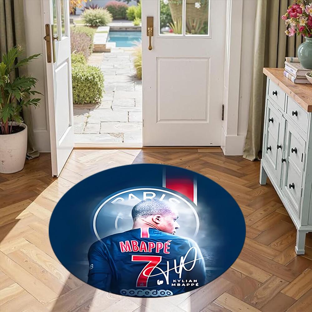 Mbappé Round Floor Rug Perfect for Hallway Balcony Playrooms Dormitory Antislip Round Carpet Anime Office Decor Birthday Christmas Gift