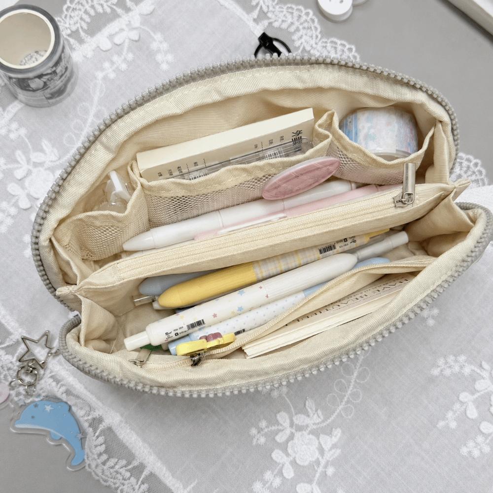Multi-Layer Divided Pencil Case Polka Dot Print Stationery Storage Bag Durable Pen Bag Women Girls