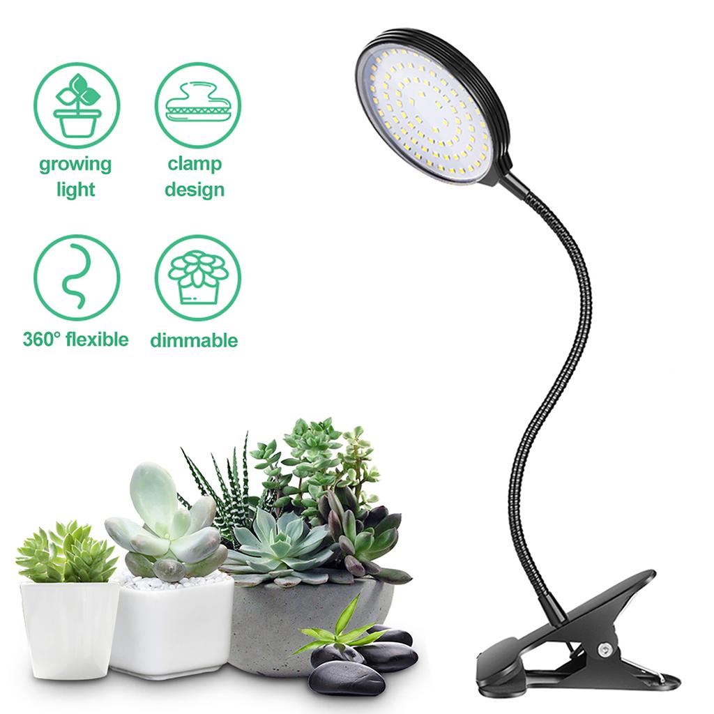 USB Лампа для выращивания растений 78 светодиодов Солнечный свет Полный спектр Регулируемая Настольная лампа с зажимом для выращивания комнатных растений 5 уровней яркости