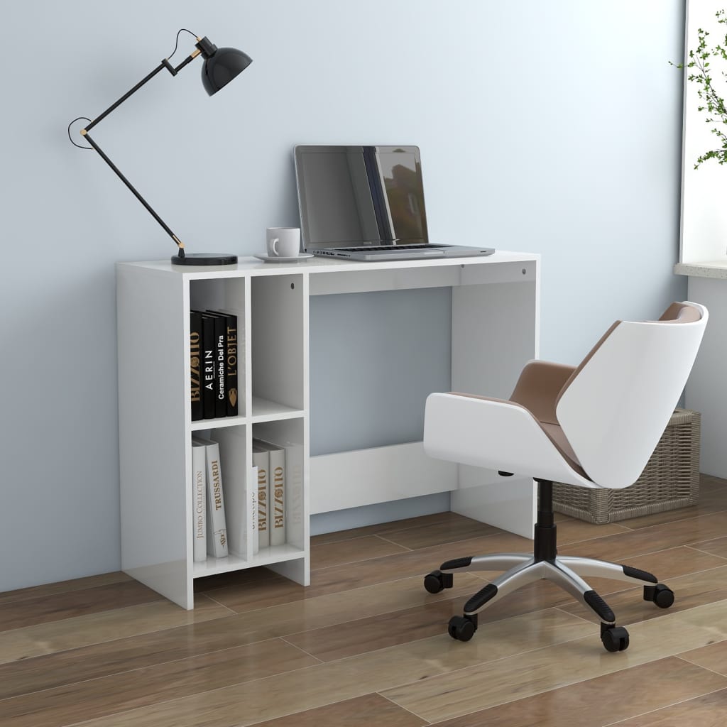Glossy White Computer Desk 102.5 x 35 x 75 cm Particleboard
