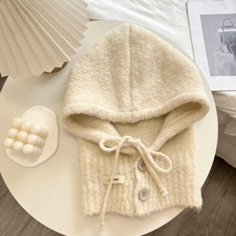 Drawstring Winter Hat Warm Hooded Scarf Cap Fashion Neckerchief Hat Women Girl