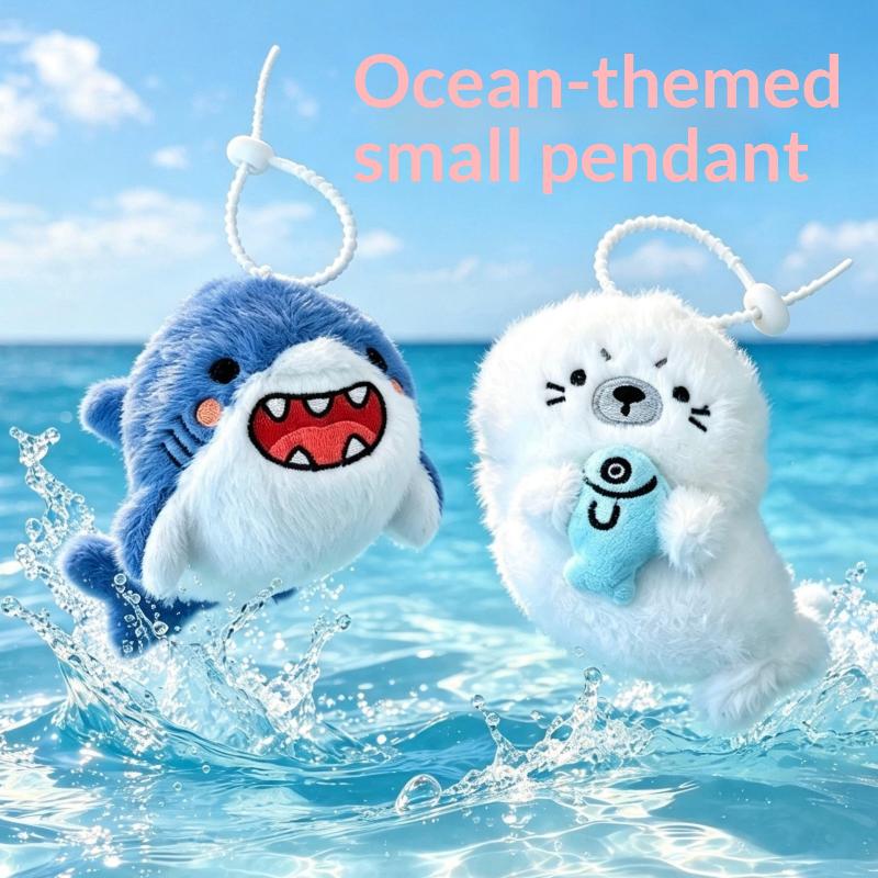 Fluffy Cute Ocean Animal Plush Keychain Stuffed Doll Pendant Keyring Portable Shoulder Bag Ornament for Teen Girls