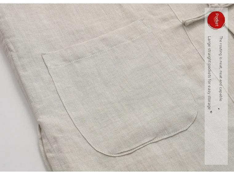 Мужской летний тонкий льняной костюм Танг - топ с короткими рукавами для людей среднего и пожилого возраста