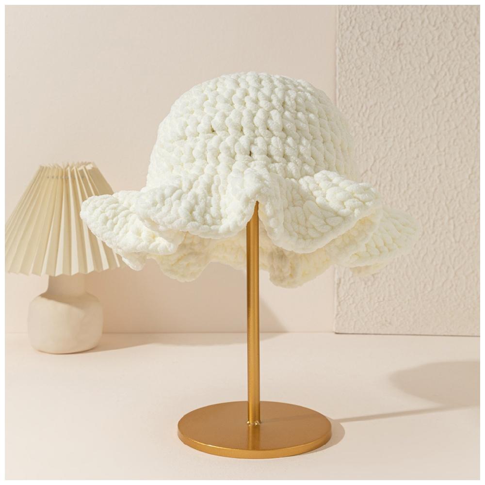 Autumn Winter Best Seller Womens Hand-Knitted Chunky Yarn Cloud Beanie with Wavy Edge Fisherman Hat Warm Beanie for Women