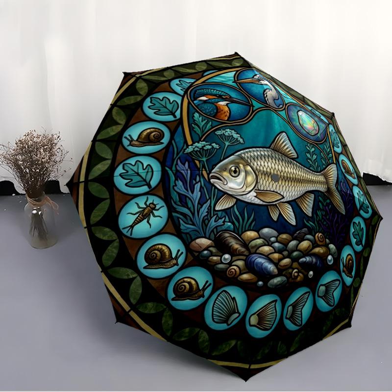 Aquatic Life Harmony pattern umbrella, portable and foldable design, 8 ribs, a casual accessory for Halloween, Christmas, and birthday gifts.