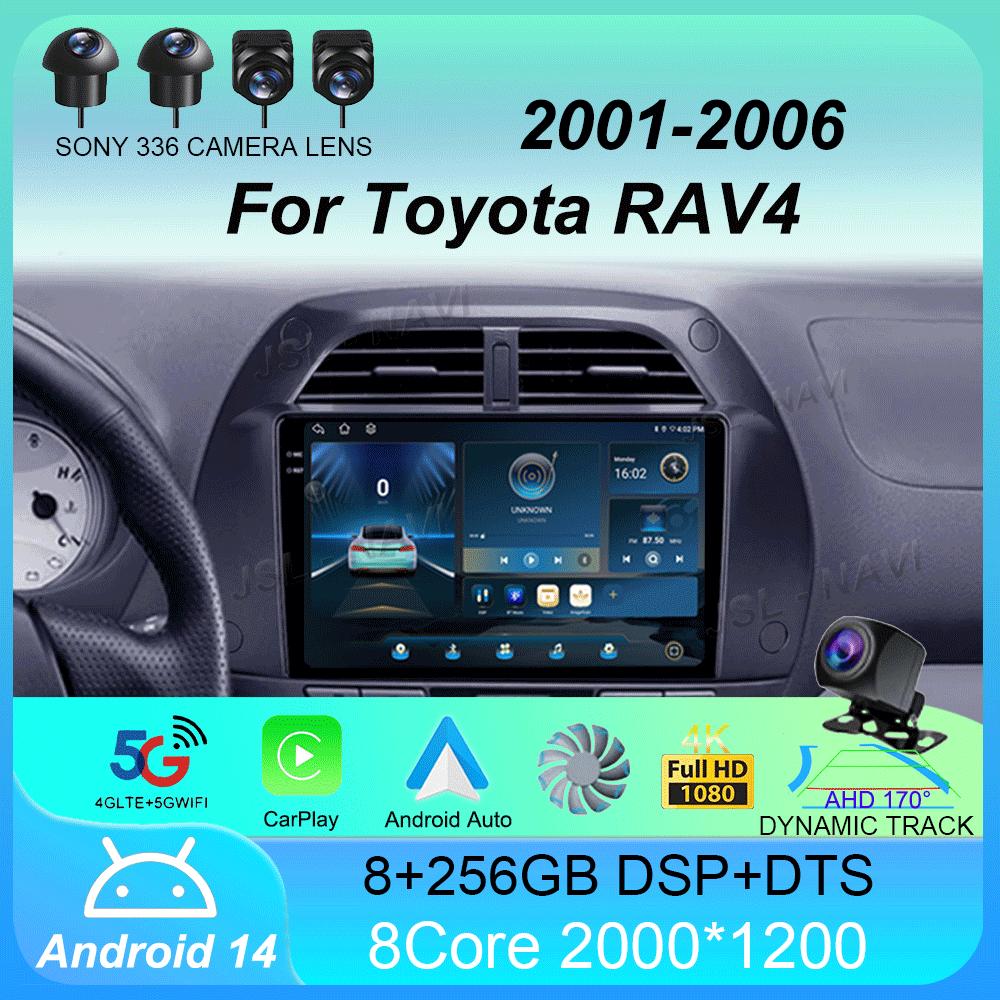 Car Radio Android 14 Wireless Carplay Auto for Toyota RAV4 2001 - 2006 Navigation GPS Multimedia Player Stereo Video wifi+4G BT