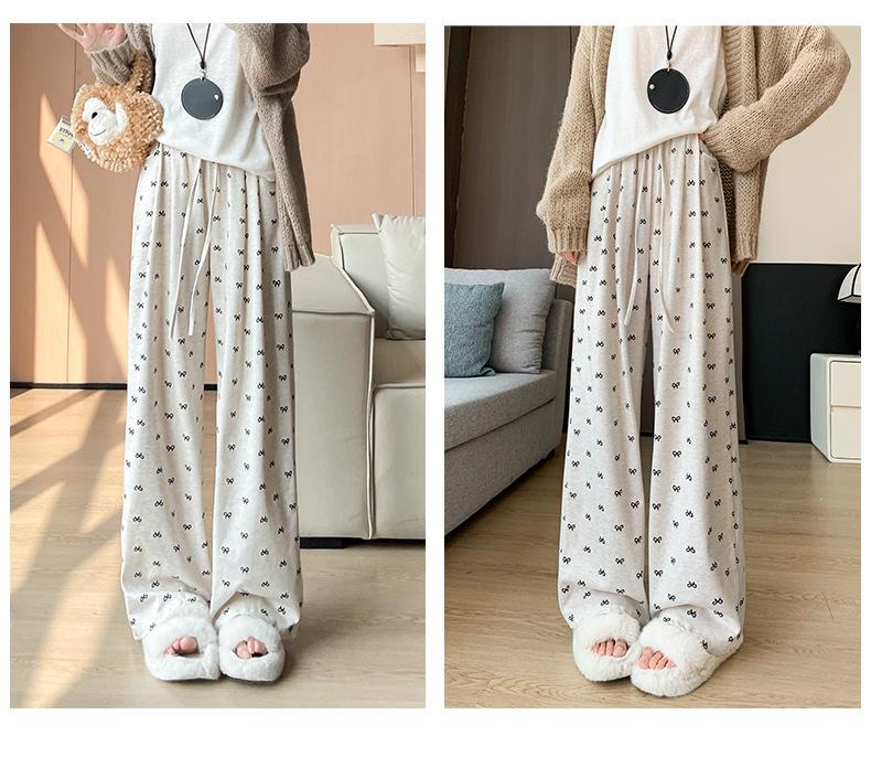 2025 Women's Bowknot Sticky Rice Wide-Leg Pants, Casual Drapey Fit for Spring & Autumn