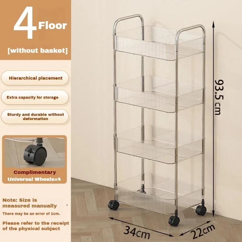 Acrylic Trolley Storage Rack TransparentMultilayer Rolling Cart with Removable Baskets Cosmetics Snack Storage Shelf Bookshelf