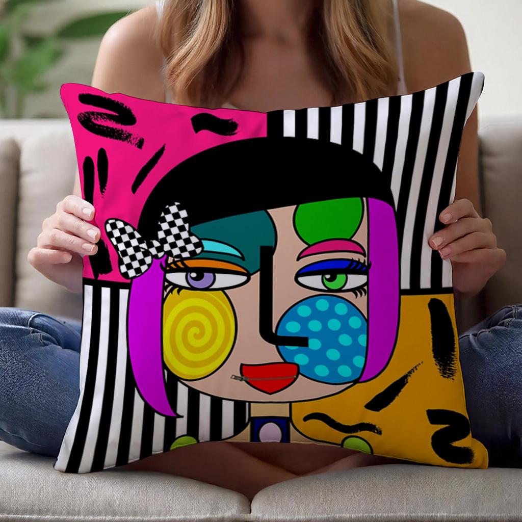 Art Abstract Face Pillow Cover Modern Art Print Colorful Geometric Cushion Case For Sofa Bed Couch Boho Home Decor