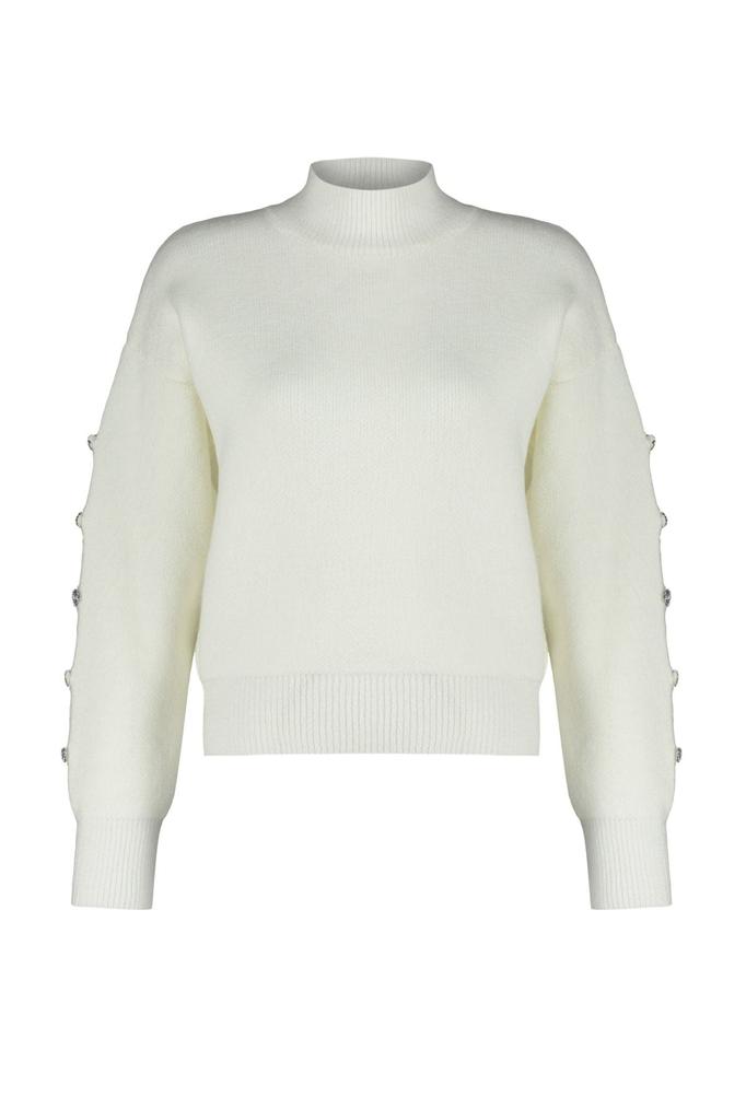 Женский свитер в элегантном стиле, мягкий текстурированный трикотаж на пуговицах с камнями, свитер