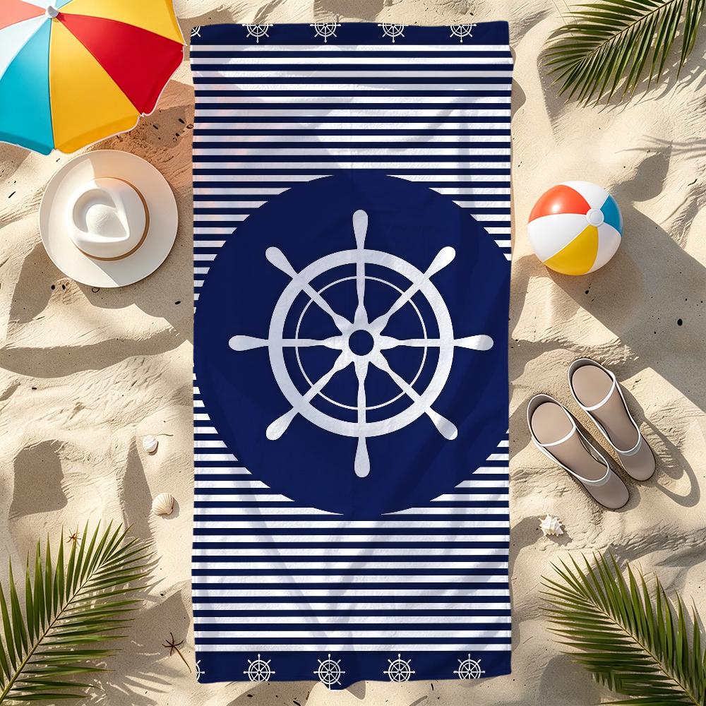 Blue Navigation Wheel Circle Towel Large Quick-Drying Microfiber soft Beach Towel for Travel Fitness Sauna Bathing Camping