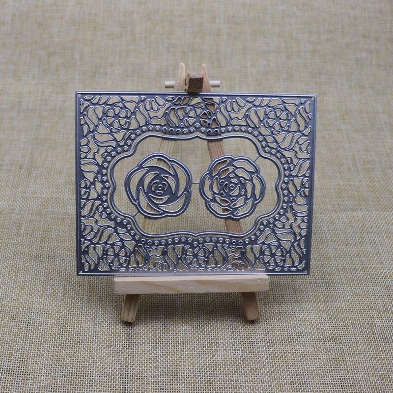 Рамка для цветка розы, прямоугольная металлическая режущая пластина, трафарет для самостоятельного скрапбукинга, альбома, бумажной открытки, тиснения