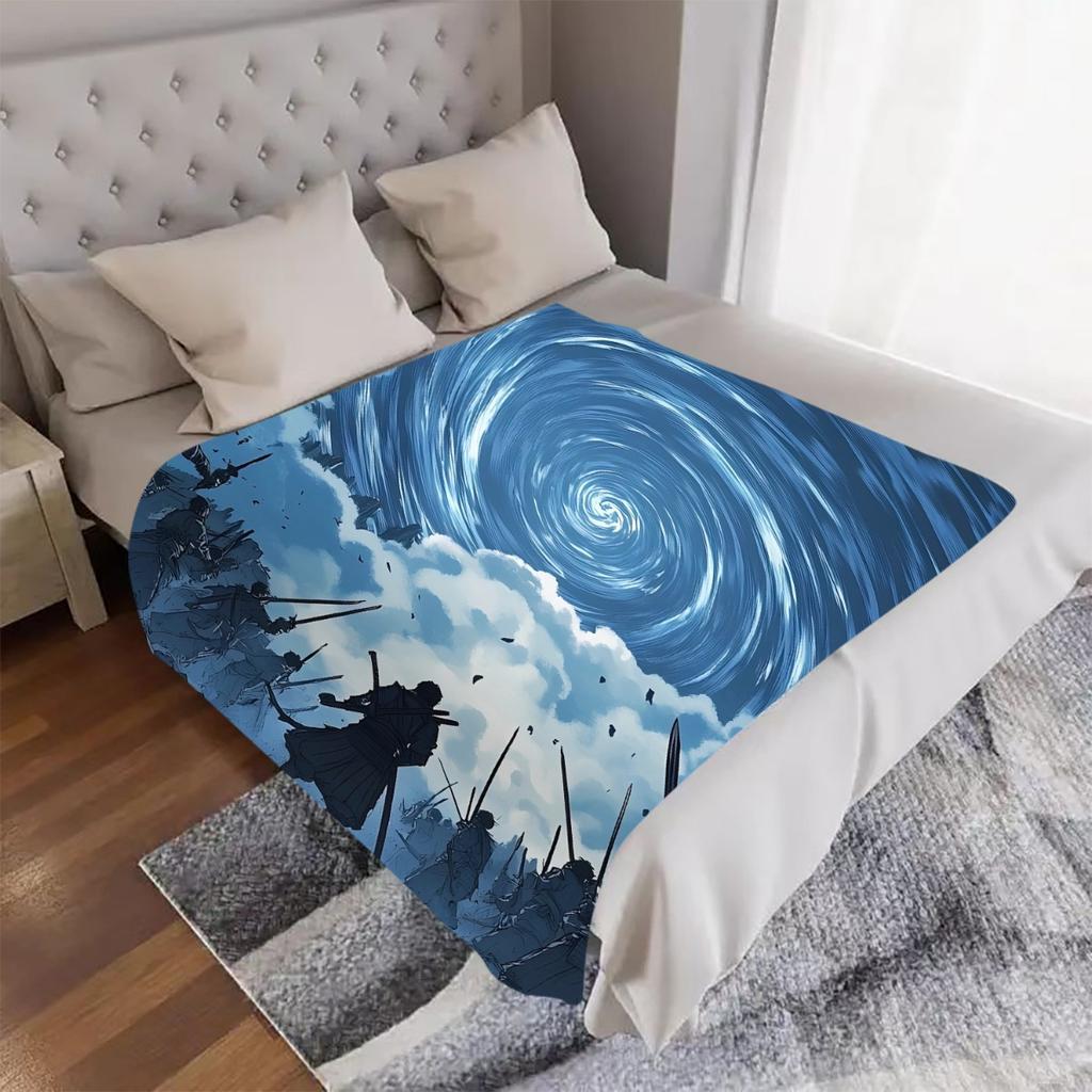 1pc Vortex Battlefield Digital Printed Design Blanket - All-Season Soft Flannel Throw with Futuristic Battle Scene, Stars & Clou