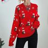 Women Christmas Sweater Christmas Socks Hat Pattern Sweater Warm Knitted Sweater