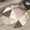 Round Modern Gold Grey Geometric Area Rug Non-Slip Floor Mat for Living Room Bedroom Minimalist Home Decor