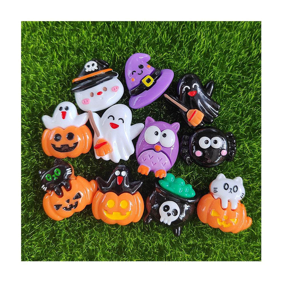 100pcs Mix Halloween Pumpkin Ghost Resin Flatback Charms Owl Miniature for Diy Jewelry Making Bracelets Necklace Accessories