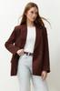 Women's Fashion New Blazer Jacket Brown Oversize Straight Cut Basic Double Breasted Woven Blazer Jacket