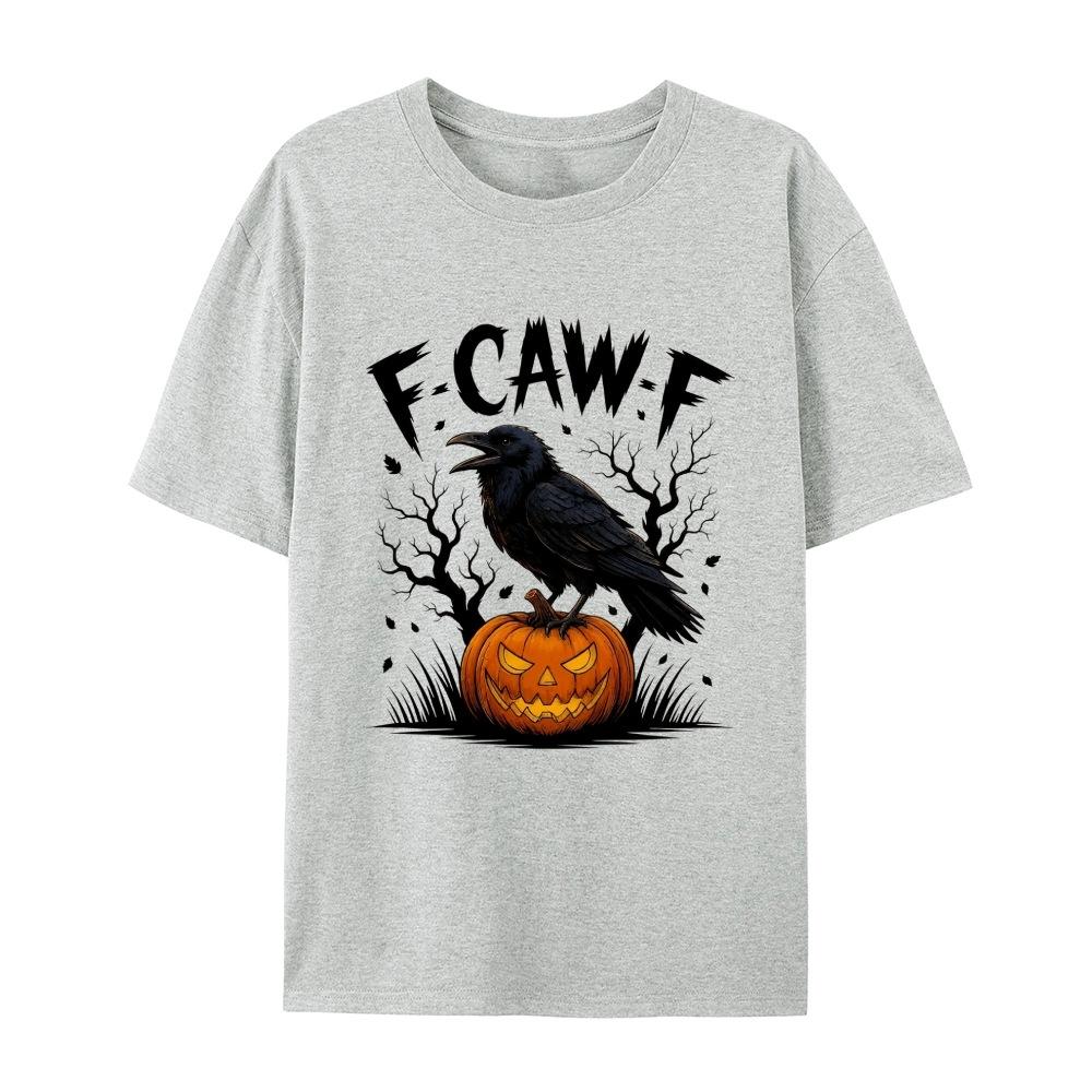Summer New F-Caw-F Raven Pumpkin Pattern Printed Sporty Pure Cotton Casual Loose T-shirt for Both Men and Women