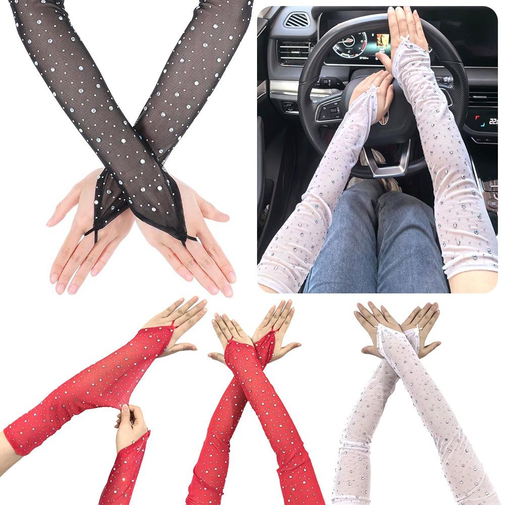 1 Pair Breathable Fingerless Gloves Hook Middle Finger Sunscreen Arm Sleeves Mesh Gloves Women