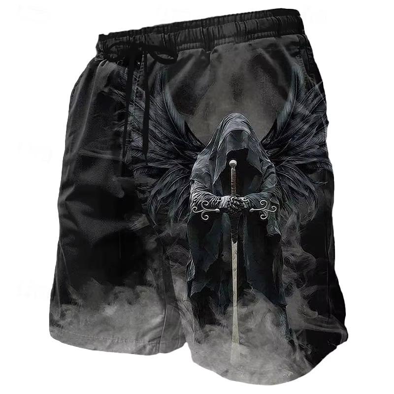 Grim Reaper Angel Death 3D Print Shorts Dark Training Muay Thai Kickboxing Boxing MMA Unisex Gym Fitness Workout Quick Dry Elastic Waist